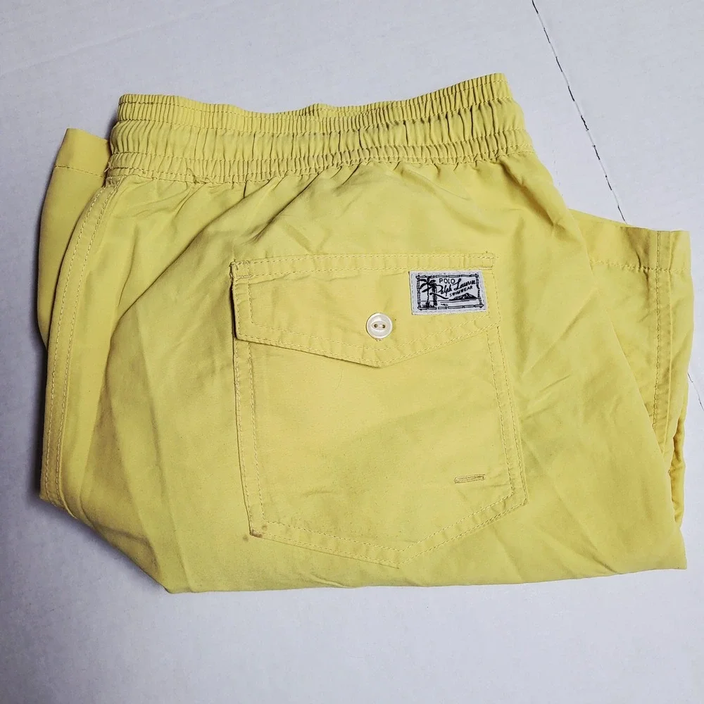Polo Ralph Lauren Mens XL‎ Yellow Swim Trunks Mesh Lined Drawstring Pockets